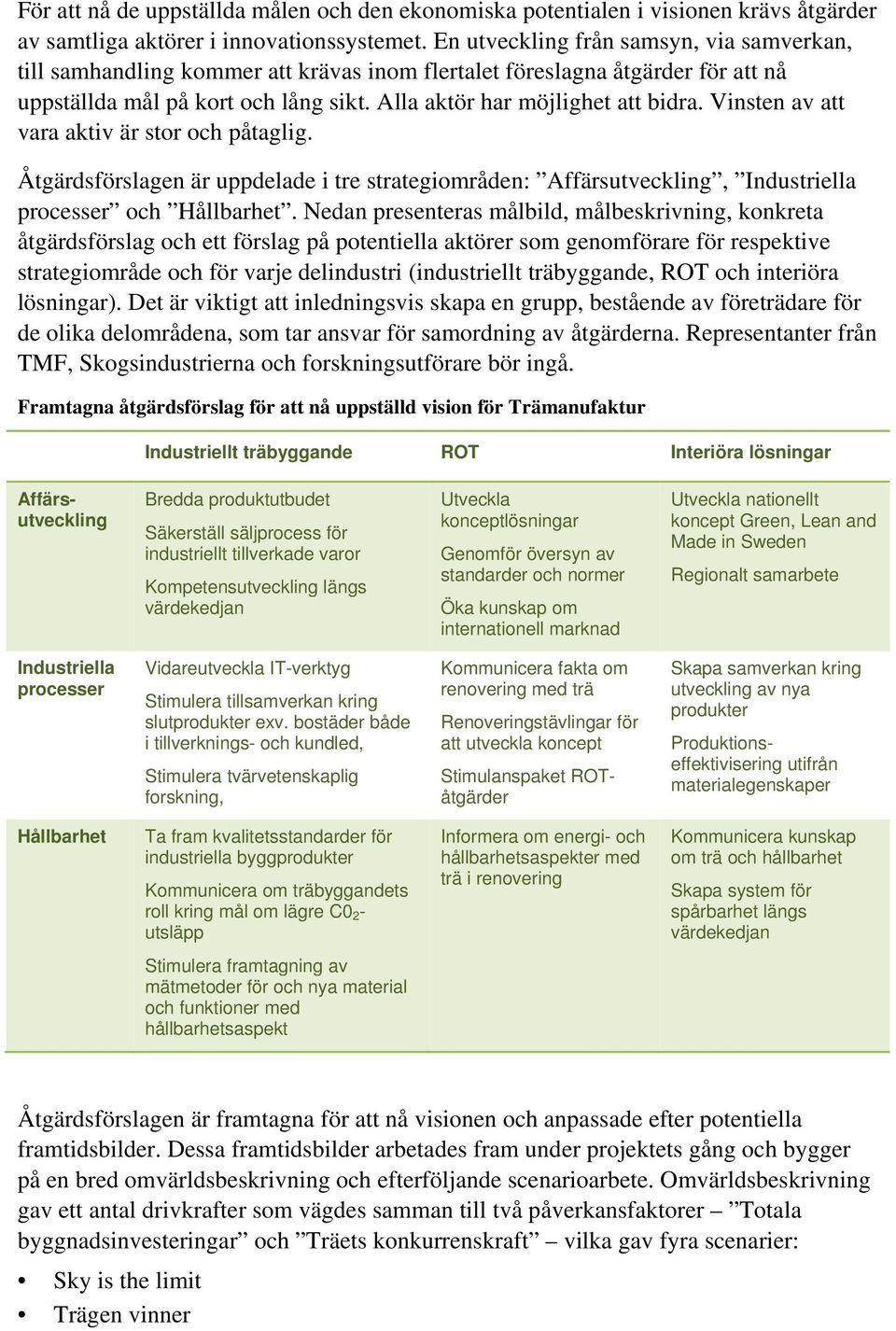 Vinsten av att vara aktiv är stor och påtaglig. Åtgärdsförslagen är uppdelade i tre strategiområden: Affärsutveckling, Industriella processer och Hållbarhet.