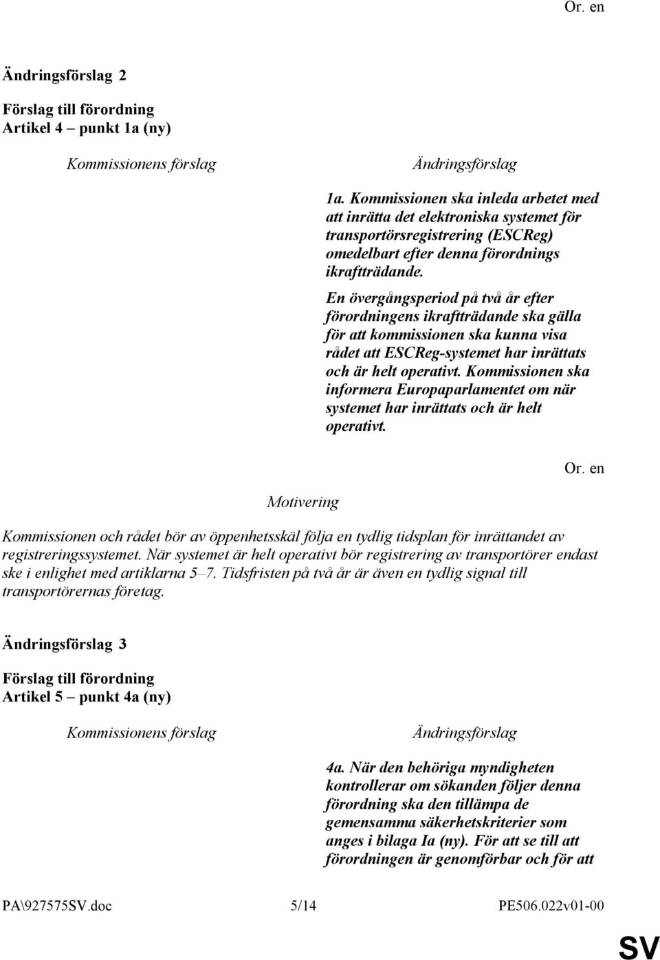 En övergångsperiod på två år efter förordningens ikraftträdande ska gälla för att kommissionen ska kunna visa rådet att ESCReg-systemet har inrättats och är helt operativt.