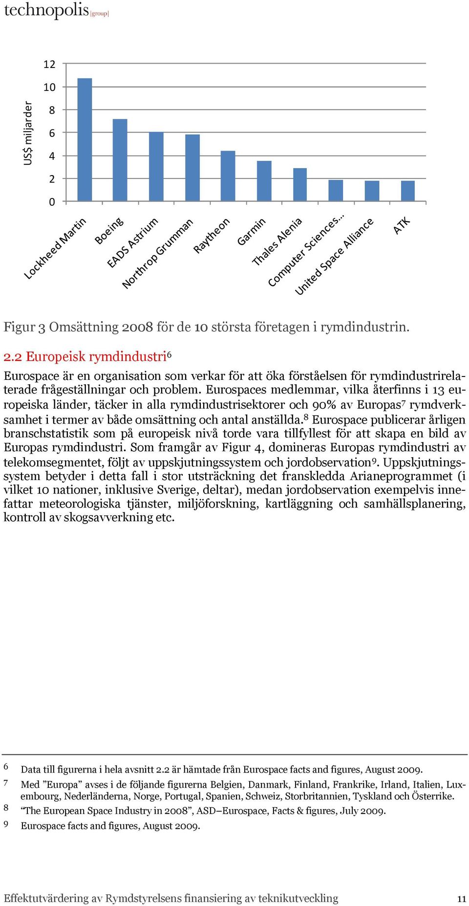 8 Eurospace publicerar årligen branschstatistik som på europeisk nivå torde vara tillfyllest för att skapa en bild av Europas rymdindustri.