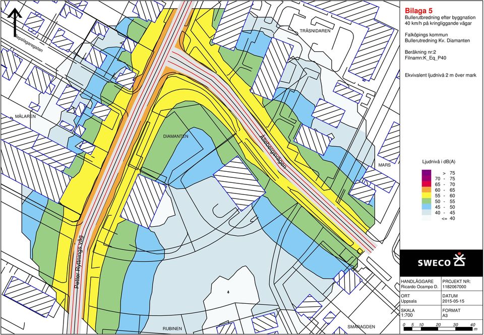 Ållebergsvägen MARS SveavÃ gen Ljudnivå i db(a) > 75 70-75 65-70 60-65 55-60 50-55 45-50 40-45 <= 40 Petter Ryttnings