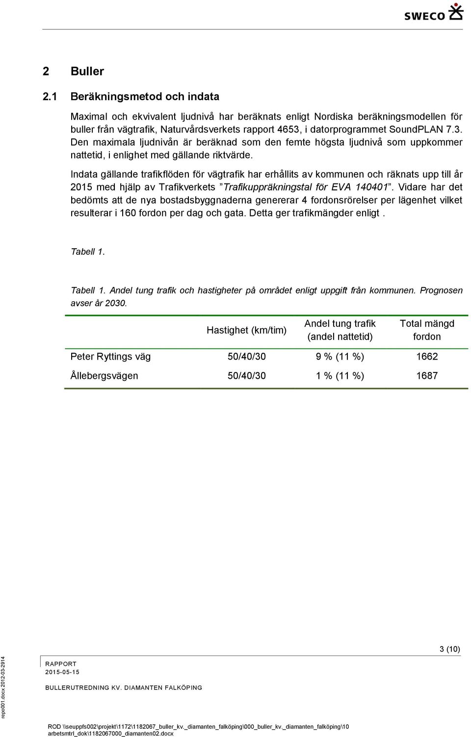 3. Den maximala ljudnivån är beräknad som den femte högsta ljudnivå som uppkommer nattetid, i enlighet med gällande riktvärde.