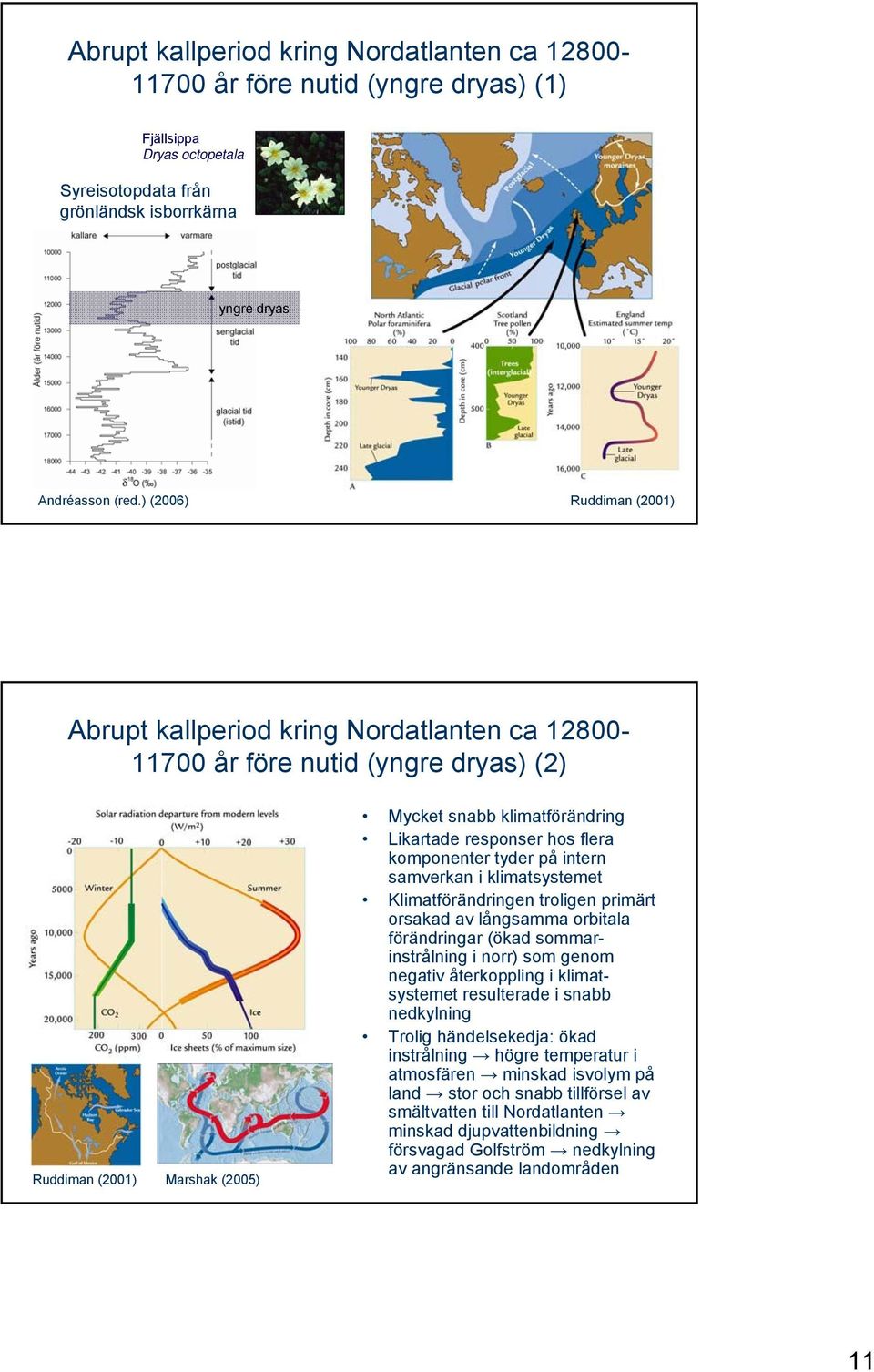 samverkan i klimatsystemet Klimatförändringen troligen primärt orsakad av långsamma orbitala förändringar (ökad sommarinstrålning i norr) som genom negativ återkoppling i klimatsystemet resulterade i