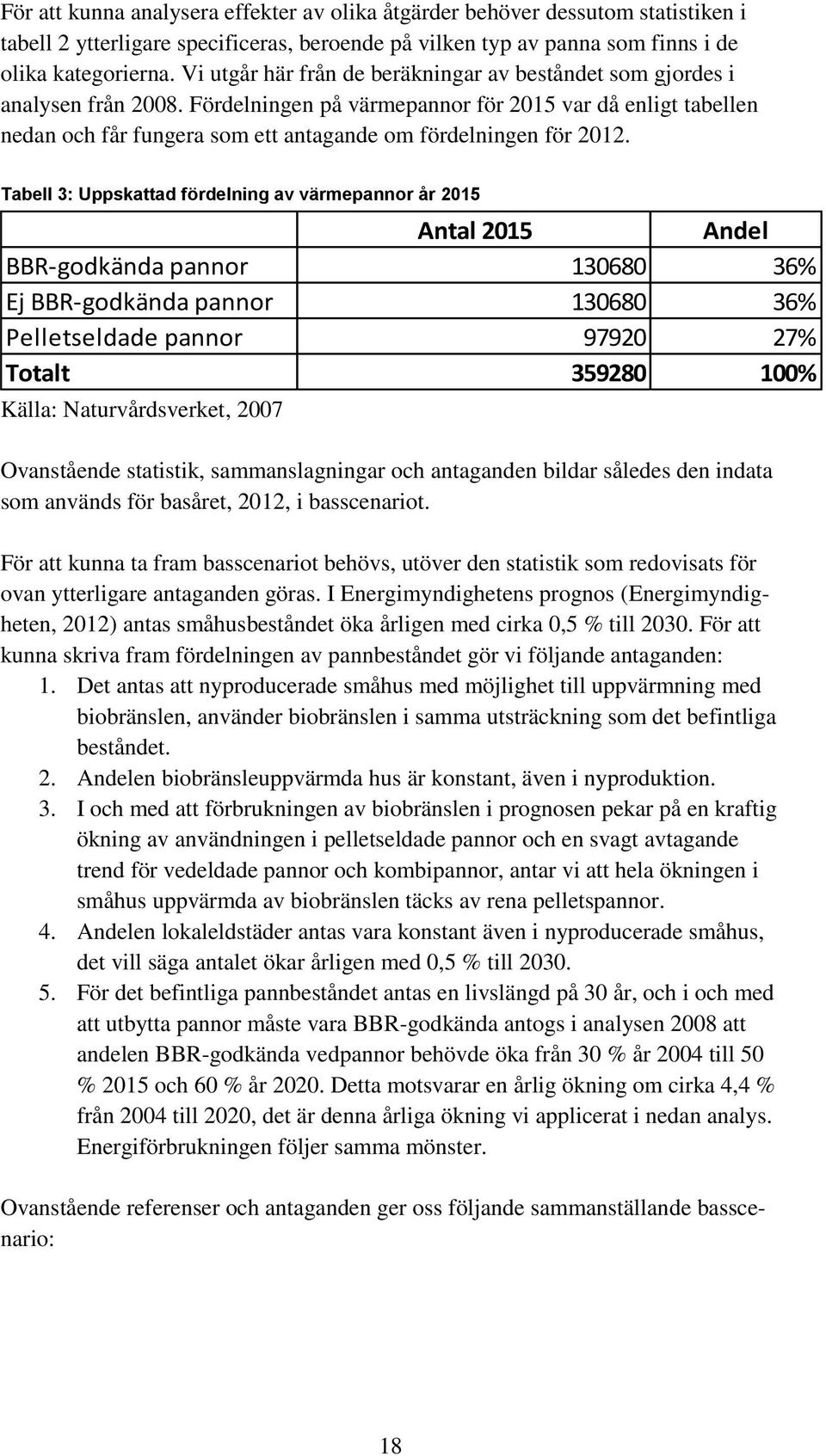 Fördelningen på värmepannor för 2015 var då enligt tabellen nedan och får fungera som ett antagande om fördelningen för 2012.