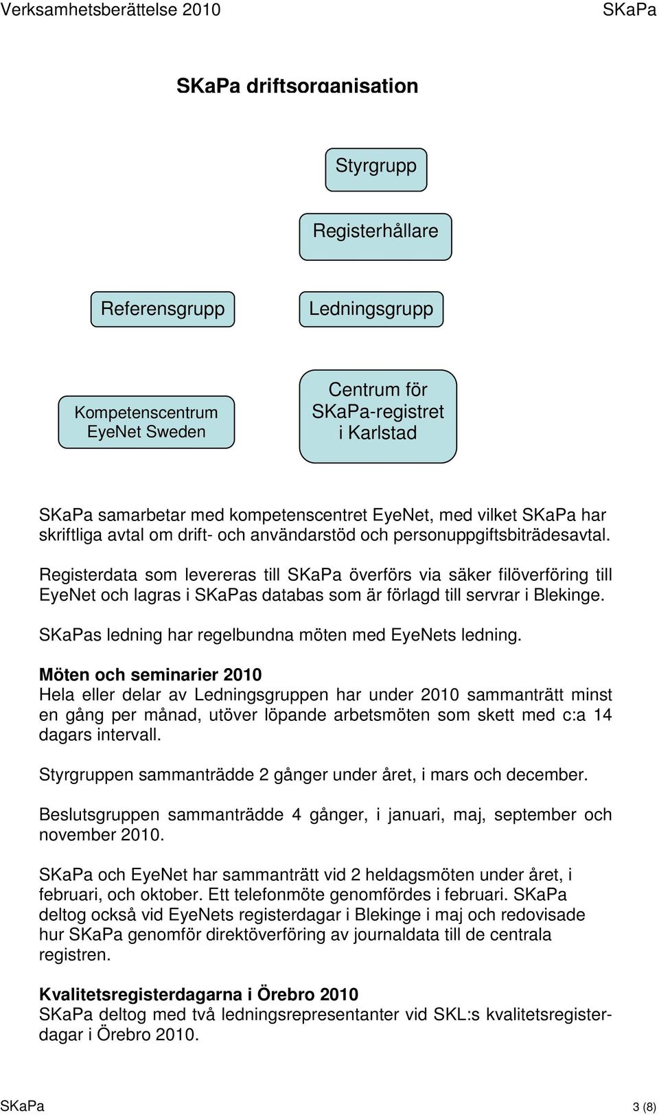 Registerdata som levereras till överförs via säker filöverföring till EyeNet och lagras i s databas som är förlagd till servrar i Blekinge. s ledning har regelbundna möten med EyeNets ledning.