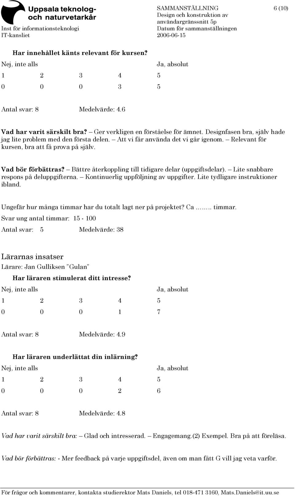 Bättre återkoppling till tidigare delar (uppgiftsdelar). Lite snabbare respons på deluppgifterna. Kontinuerlig uppföljning av uppgifter. Lite tydligare instruktioner ibland.