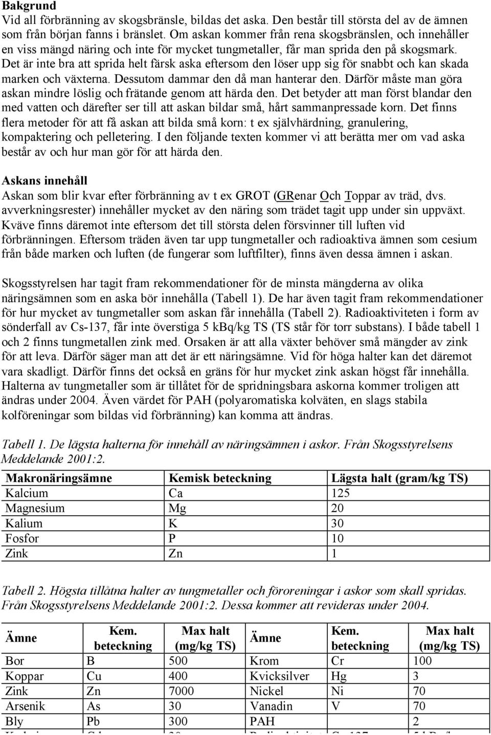 Det är inte bra att sprida helt färsk aska eftersom den löser upp sig för snabbt och kan skada marken och växterna. Dessutom dammar den då man hanterar den.