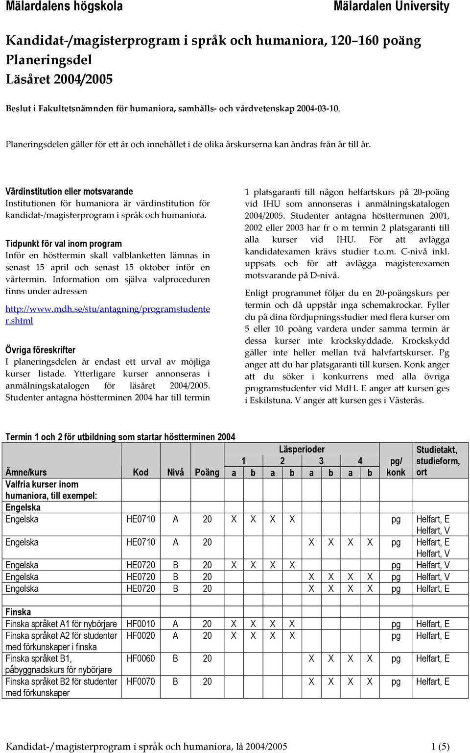 Värdinstitution eller motsvarande Institutionen för humaniora är värdinstitution för kandidat-/magisterprogram i språk och humaniora.