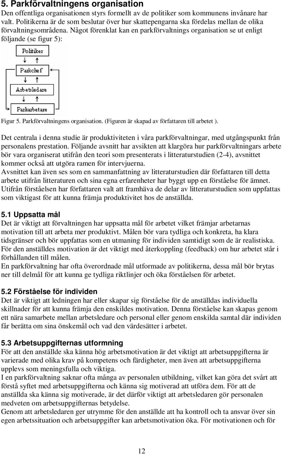 Något förenklat kan en parkförvaltnings organisation se ut enligt följande (se figur 5): Figur 5. Parkförvaltningens organisation. (Figuren är skapad av författaren till arbetet ).