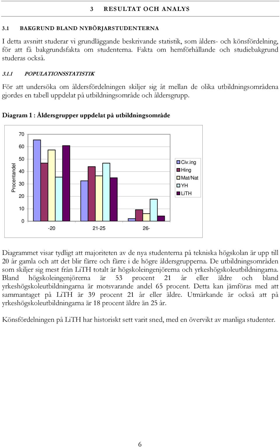 1 POPULATIONSSTATISTIK För att undersöka om åldersfördelningen skiljer sig åt mellan de olika utbildningsområdena gjordes en tabell uppdelat på utbildningsområde och åldersgrupp.