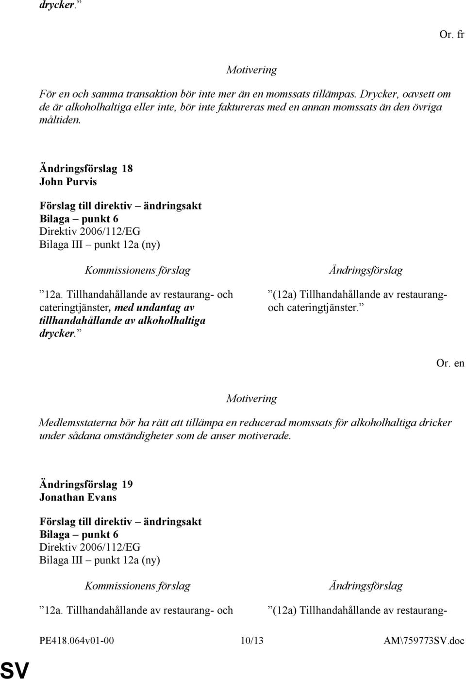 Tillhandahållande av restaurang- och cateringtjänster, med undantag av tillhandahållande av alkoholhaltiga drycker. (12a) Tillhandahållande av restaurangoch cateringtjänster.