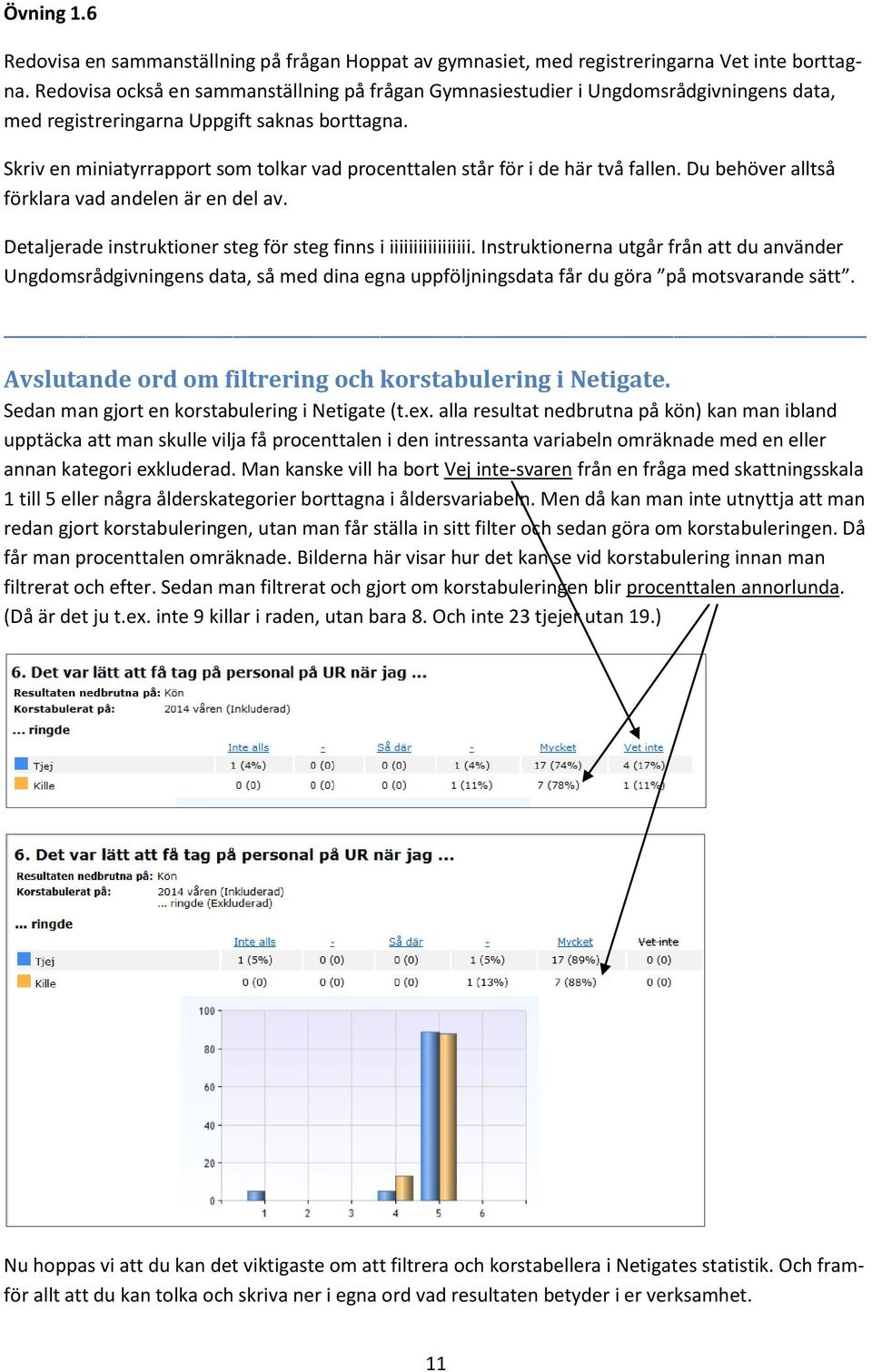 Skriv en miniatyrrapport som tolkar vad procenttalen står för i de här två fallen. Du behöver alltså förklara vad andelen är en del av.