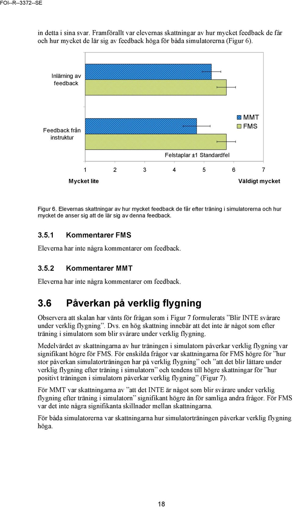 Elevernas skattningar av hur mycket feedback de får efter träning i simulatorerna och hur mycket de anser sig att de lär sig av denna feedback. 3.5.