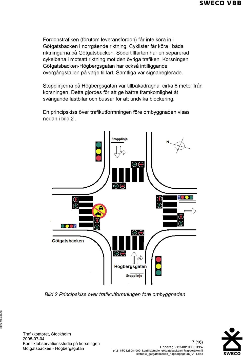 Korsningen Götgatsbacken-Högbergsgatan har också intilliggande övergångställen på varje tillfart. Samtliga var signalreglerade.