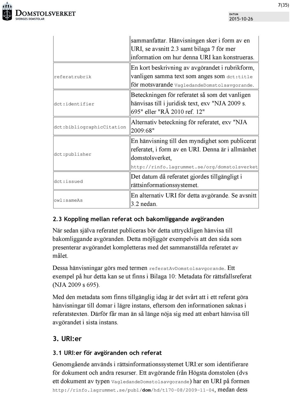 En kort beskrivning av avgörandet i rubrikform, vanligen samma text som anges som dct:title för motsvarande VagledandeDomstolsavgorande.