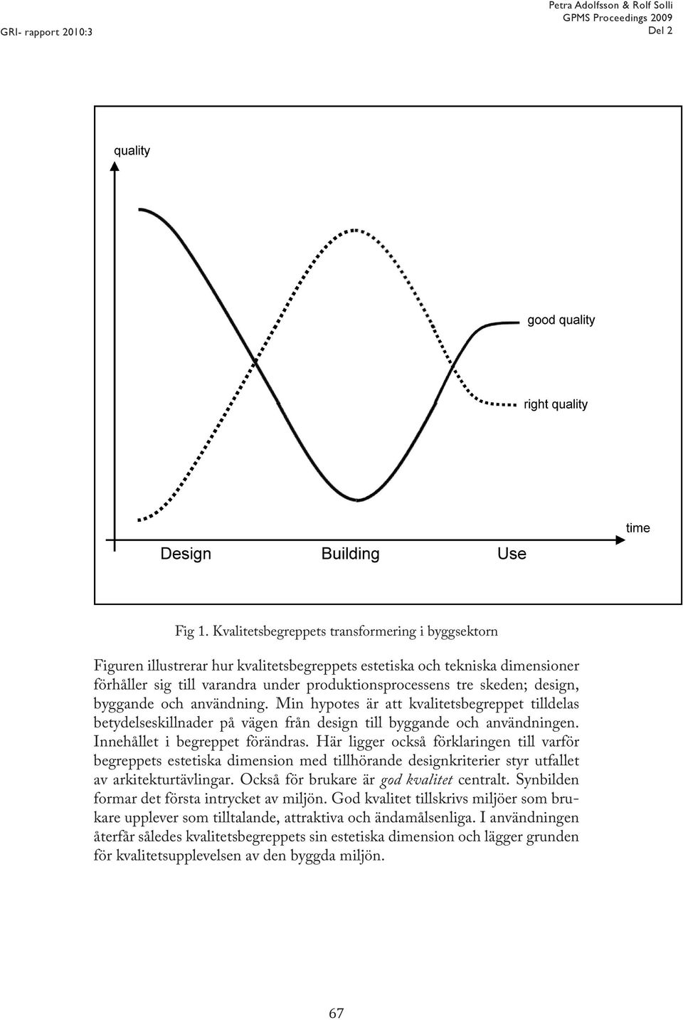 design, byggande och användning. Min hypotes är att kvalitetsbegreppet tilldelas betydelseskillnader på vägen från design till byggande och användningen. Innehållet i begreppet förändras.