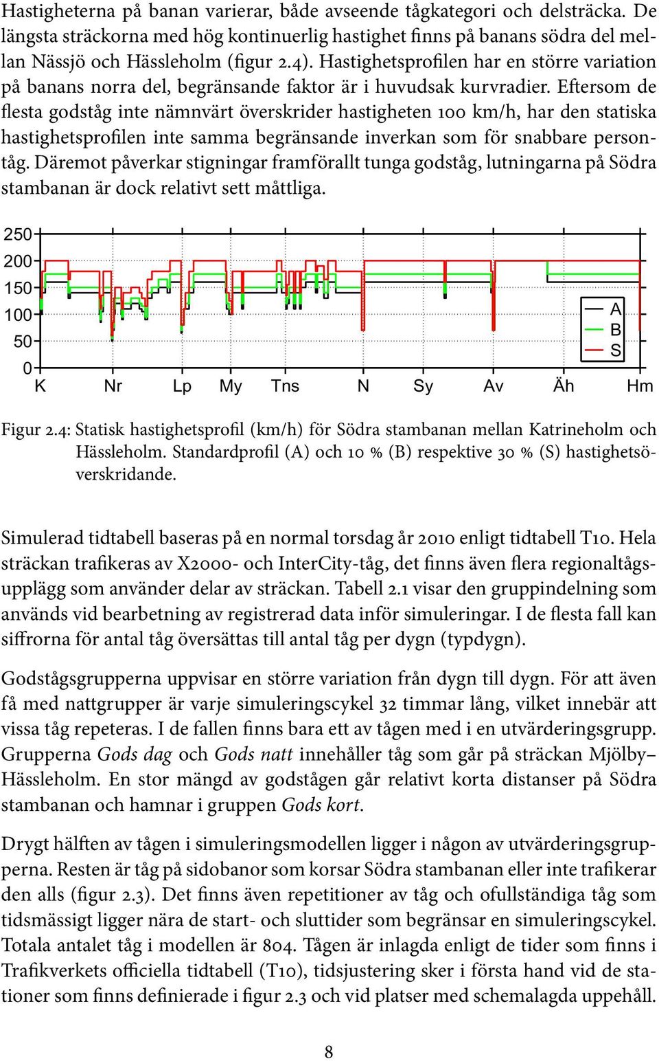 Eftersom de flesta godståg inte nämnvärt överskrider hastigheten 100 km/h, har den statiska hastighetsprofilen inte samma begränsande inverkan som för snabbare persontåg.