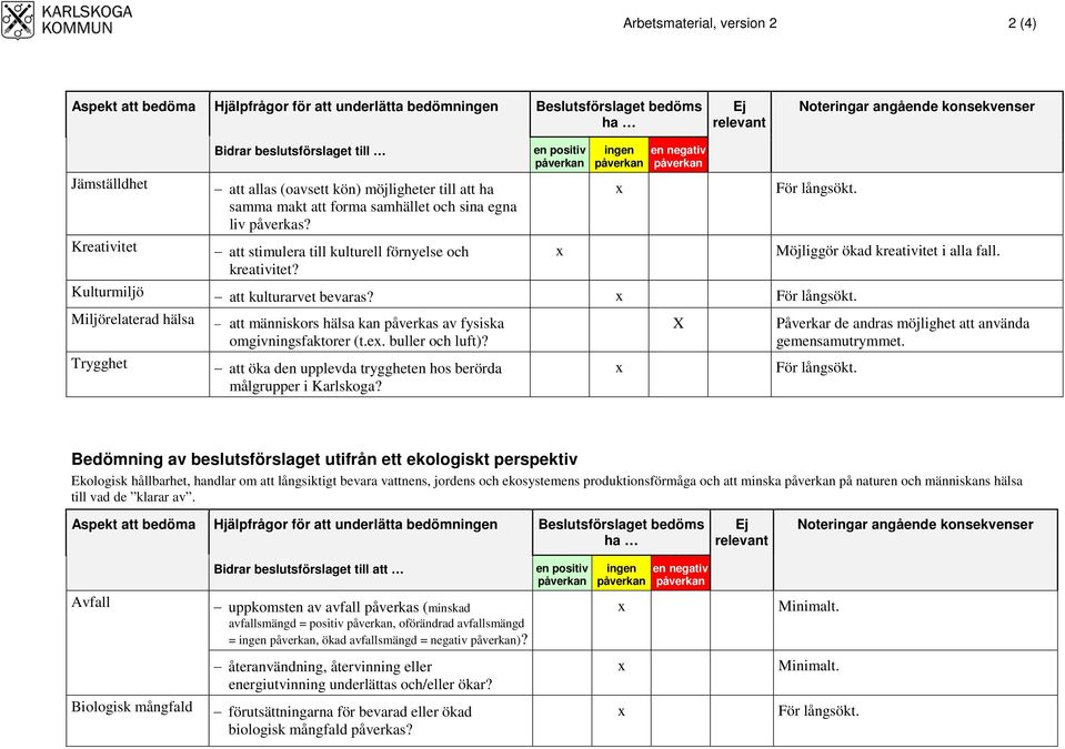 Kreativitet att stimulera till kulturell förnyelse och kreativitet? Möjliggör ökad kreativitet i alla fall. Kulturmiljö att kulturarvet bevaras?