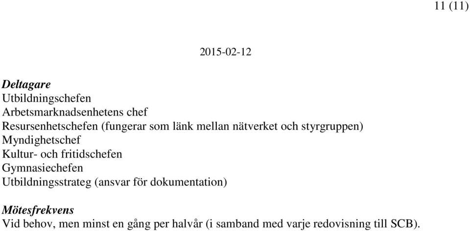 fritidschefen Gymnasiechefen Utbildningsstrateg (ansvar för dokumentation)