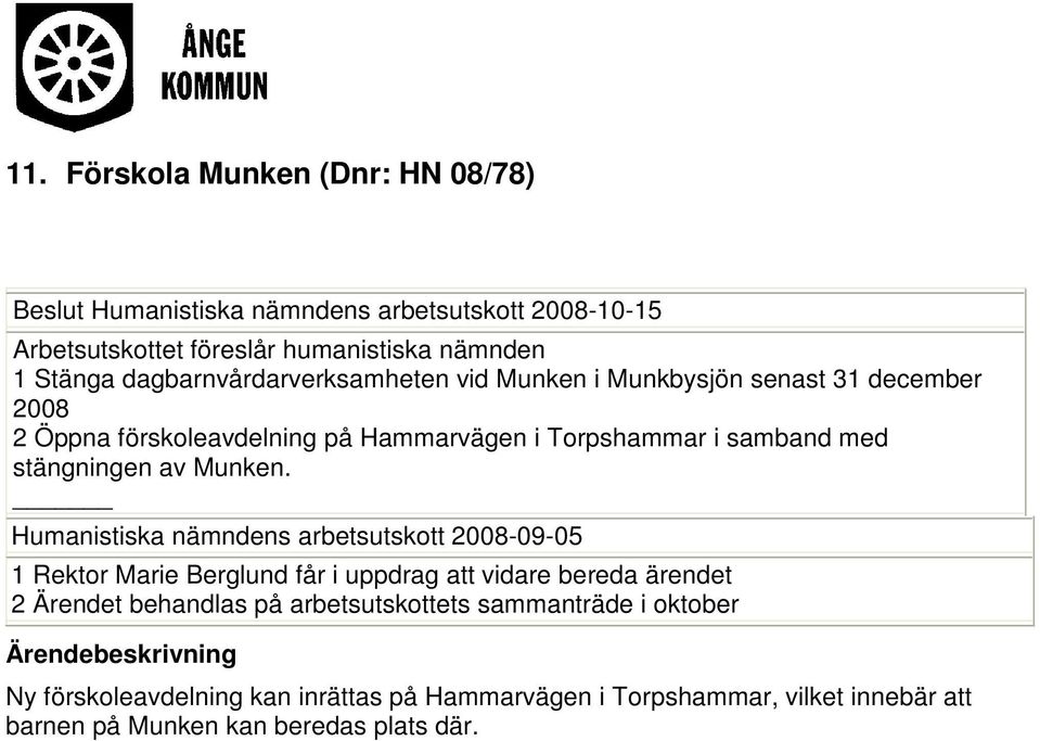 Humanistiska nämndens arbetsutskott 2008-09-05 1 Rektor Marie Berglund får i uppdrag att vidare bereda ärendet 2 Ärendet behandlas på