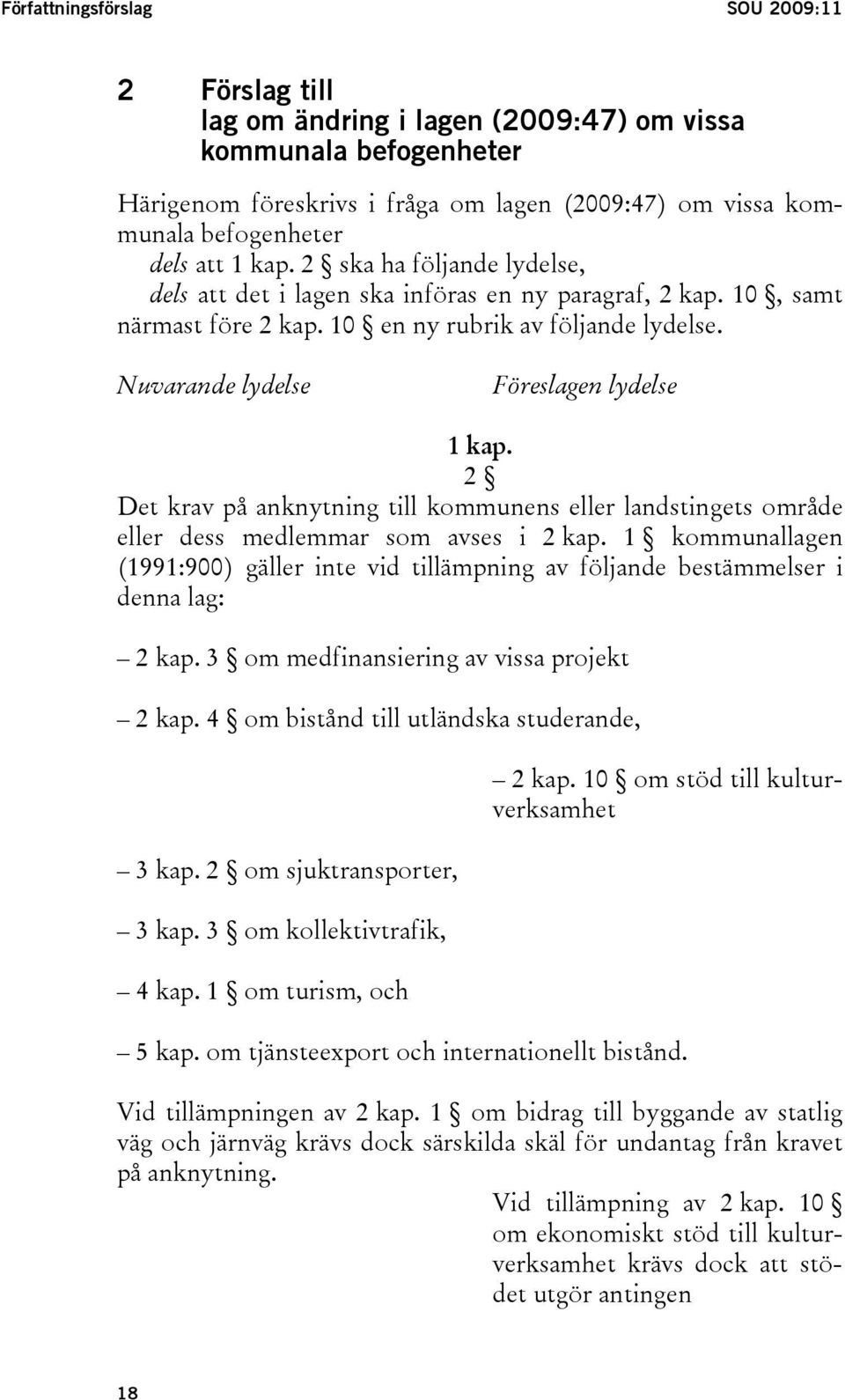 Nuvarande lydelse Föreslagen lydelse 1 kap. 2 Det krav på anknytning till kommunens eller landstingets område eller dess medlemmar som avses i 2 kap.