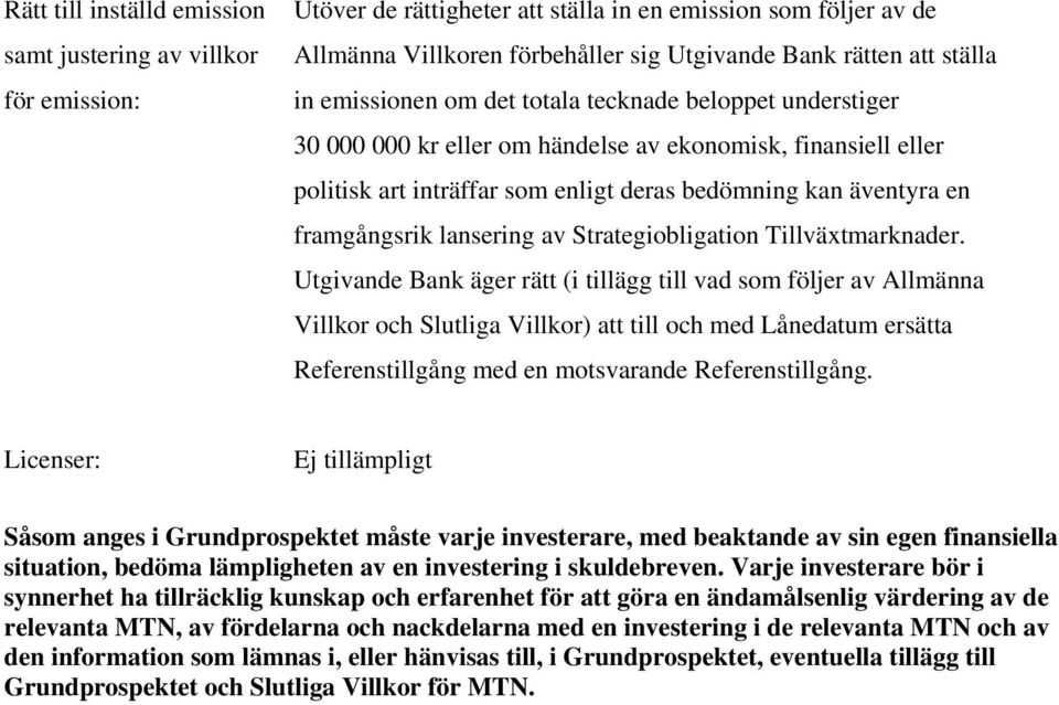 framgångsrik lansering av Strategiobligation Tillväxtmarknader.