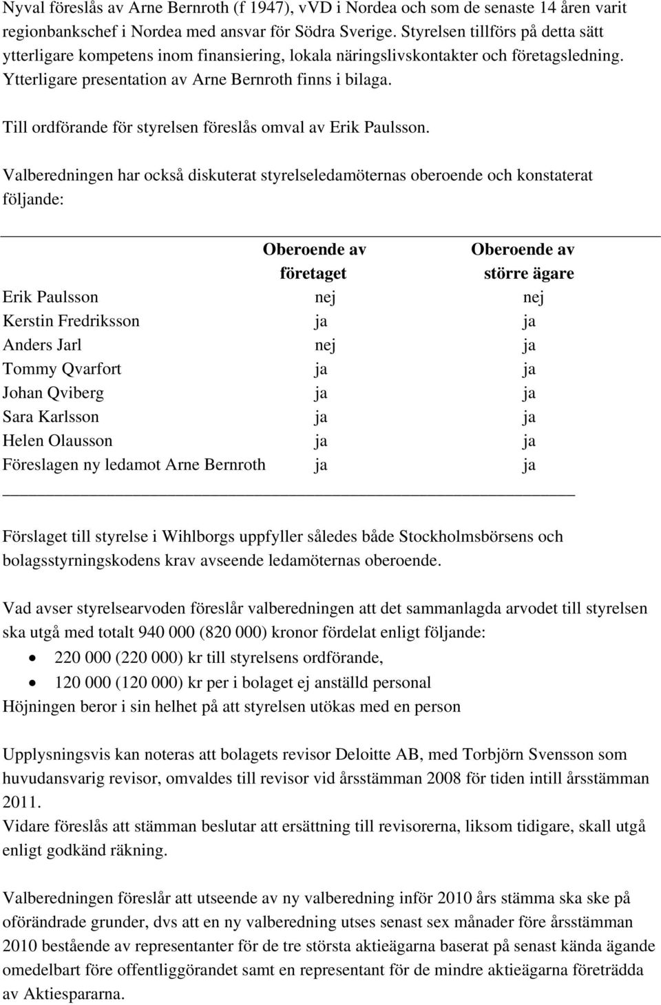 Till ordförande för styrelsen föreslås omval av Erik Paulsson.