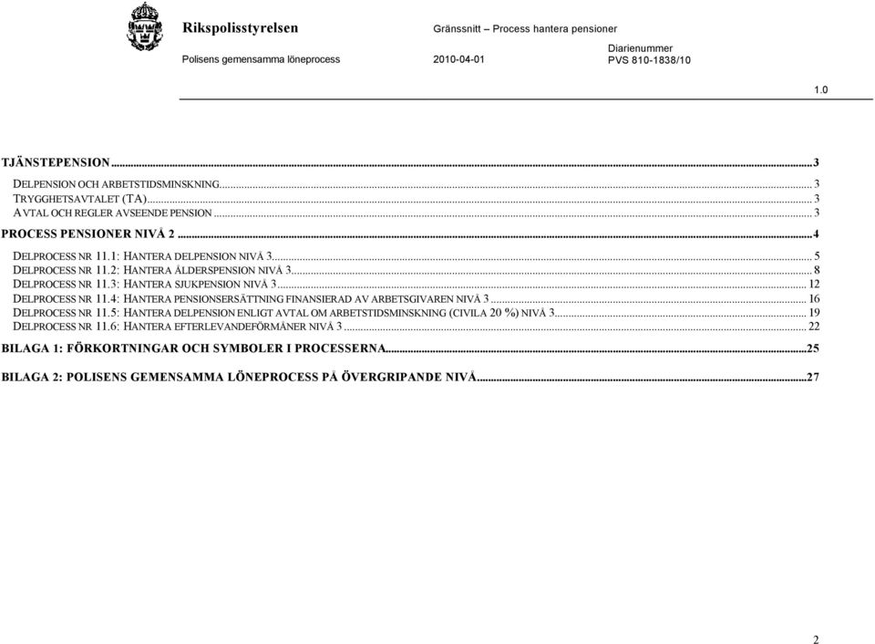 4: HANTERA PENSIONSERSÄTTNING FINANSIERAD AV ARBETSGIVAREN NIVÅ 3... 16 DELPROCESS NR 11.5: HANTERA DELPENSION ENLIGT AVTAL OM ARBETSTIDSMINSKNING (CIVILA 20 %) NIVÅ 3.