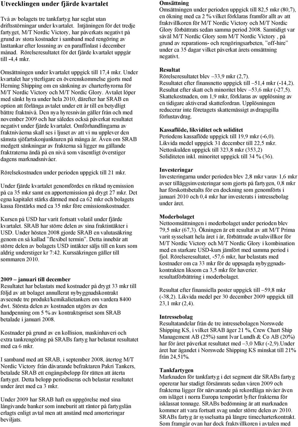 Rörelseresultatet för det fjärde kvartalet uppgår till -4,4 mkr. Omsättningen under kvartalet uppgick till 17,4 mkr.