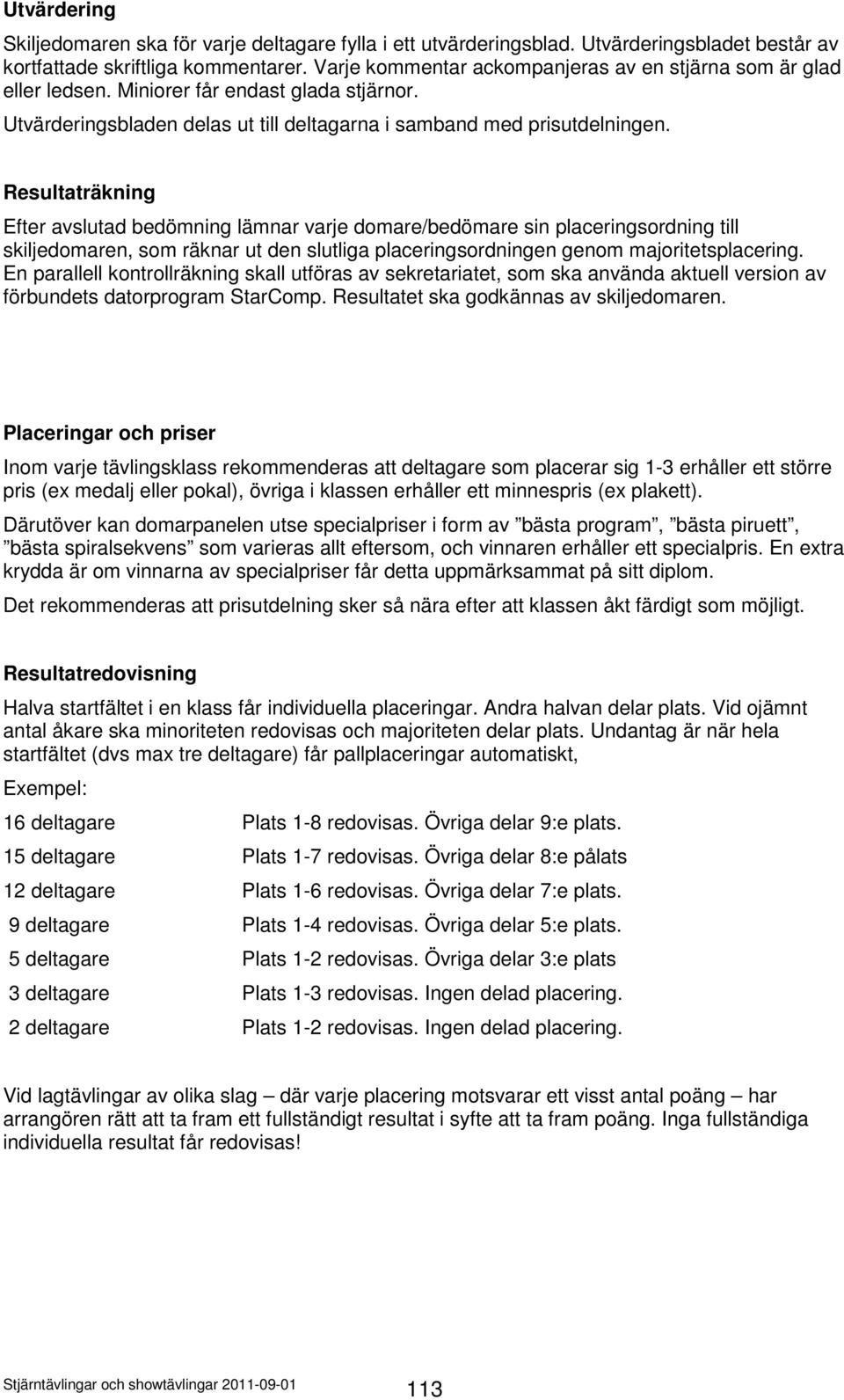 Resultaträkning Efter avslutad bedömning lämnar varje domare/bedömare sin placeringsordning till skiljedomaren, som räknar ut den slutliga placeringsordningen genom majoritetsplacering.