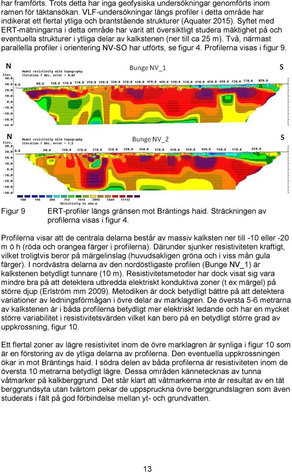 Syftet med ERT-mätningarna i detta område har varit att översiktligt studera mäktighet på och eventuella strukturer i ytliga delar av kalkstenen (ner till ca 25 m).