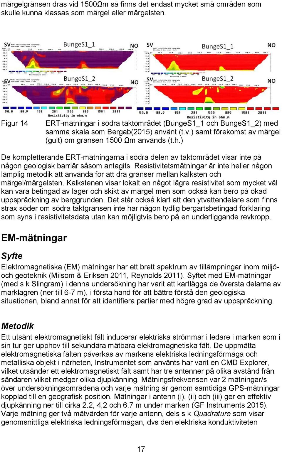 Resistivitetsmätningar är inte heller någon lämplig metodik att använda för att dra gränser mellan kalksten och märgel/märgelsten.