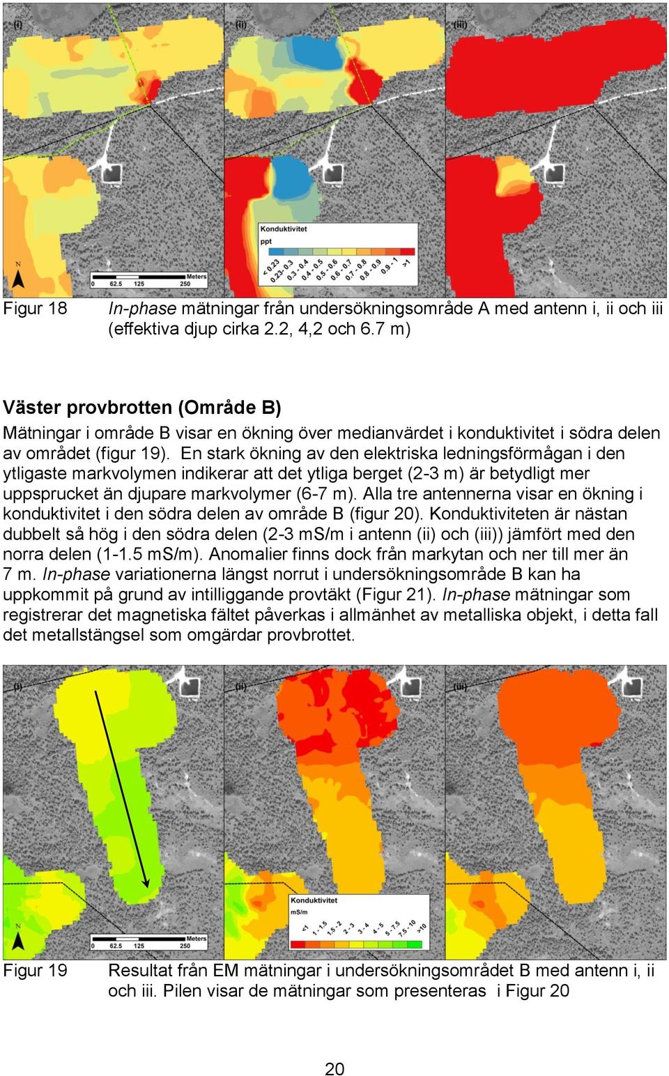 En stark ökning av den elektriska ledningsförmågan i den ytligaste markvolymen indikerar att det ytliga berget (2-3 m) är betydligt mer uppsprucket än djupare markvolymer (6-7 m).