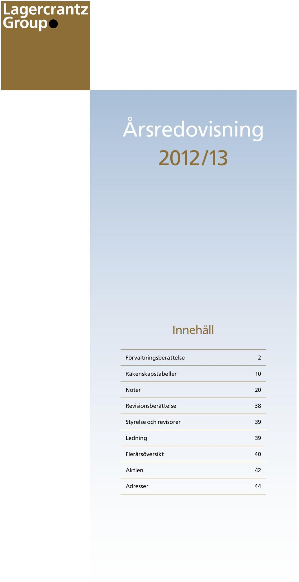 Noter 20 Revisionsberättelse 38 Styrelse och