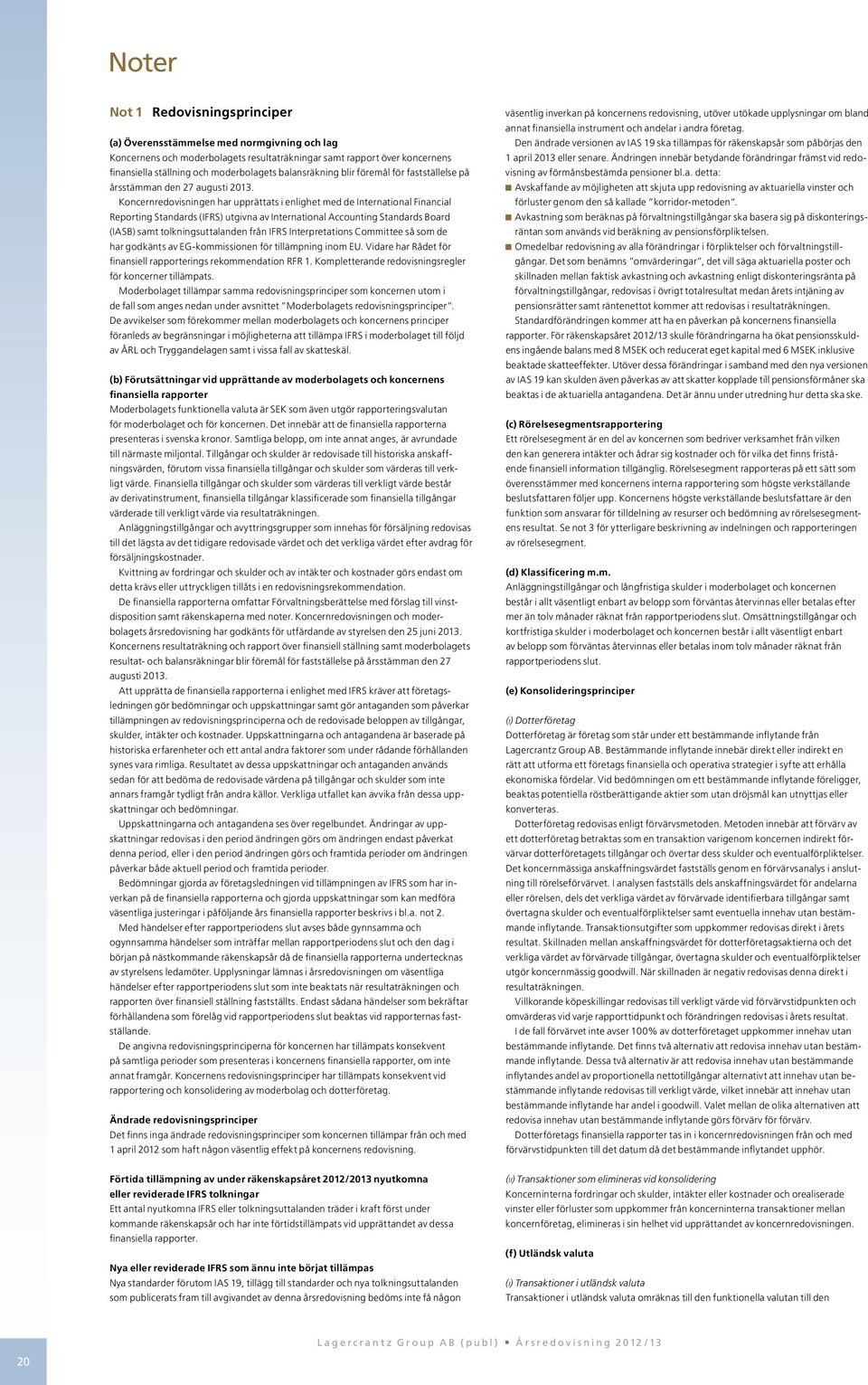 Koncernredovisningen har upprättats i enlighet med de International Financial Reporting Standards (IFRS) utgivna av International Accounting Standards Board (IASB) samt tolkningsuttalanden från IFRS