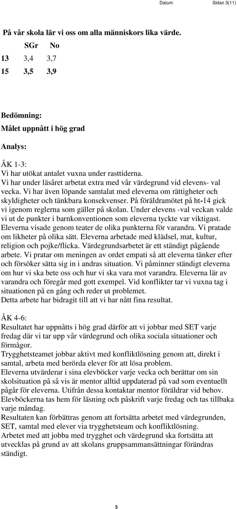 På föräldramötet på ht-14 gick vi igenom reglerna som gäller på skolan. Under elevens -val veckan valde vi ut de punkter i barnkonventionen som eleverna tyckte var viktigast.