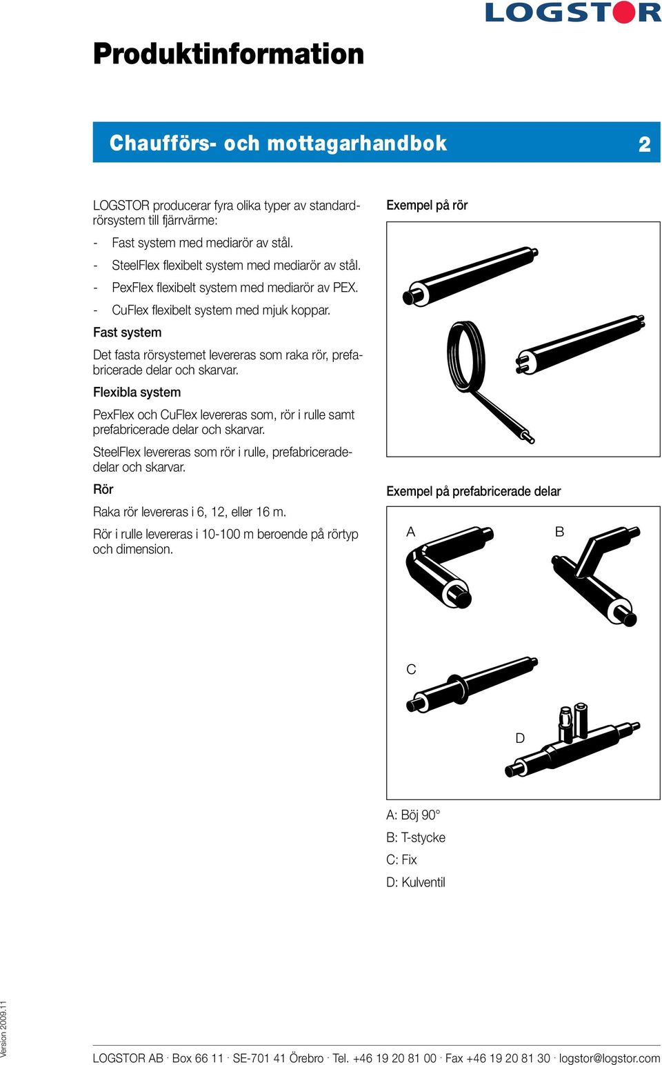 Fast system Det fasta rörsystemet levereras som raka rör, prefabricerade delar och skarvar. Flexibla system PexFlex och CuFlex levereras som, rör i rulle samt prefabricerade delar och skarvar.