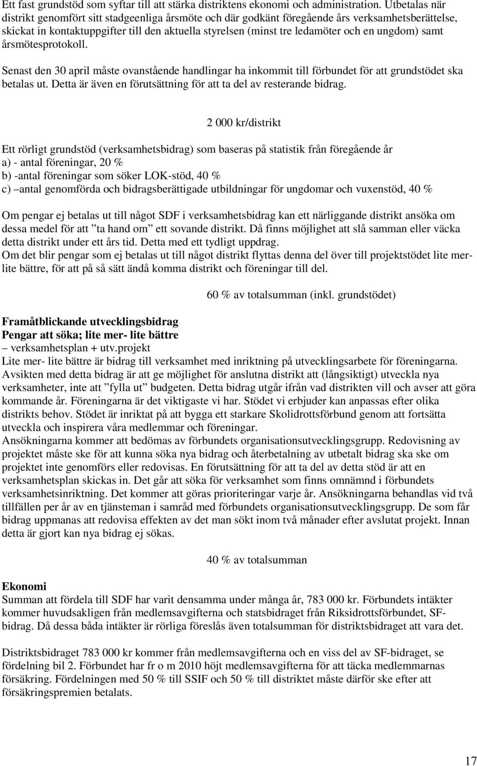 ungdom) samt årsmötesprotokoll. Senast den 30 april måste ovanstående handlingar ha inkommit till förbundet för att grundstödet ska betalas ut.