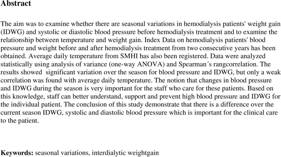 Index Data on hemodialysis patients' blood pressure and weight before and after hemodialysis treatment from two consecutive years has been obtained.