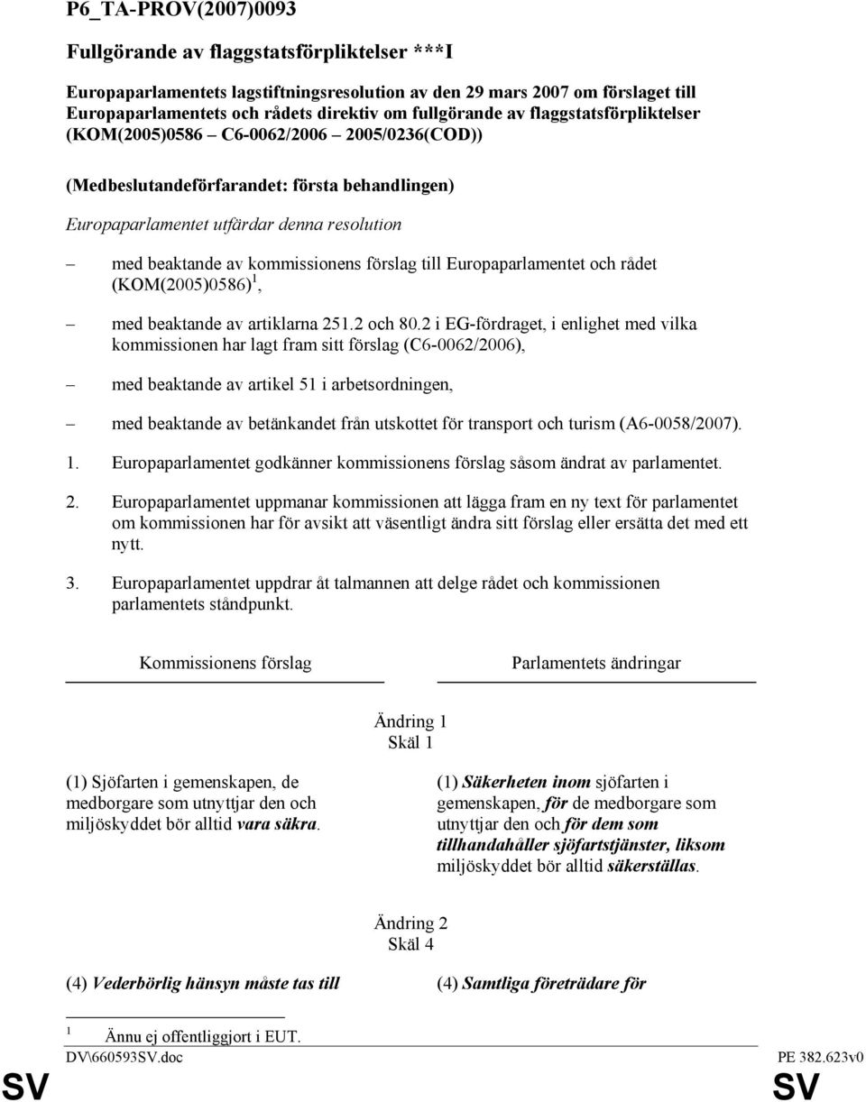förslag till Europaparlamentet och rådet (KOM(2005)0586) 1, med beaktande av artiklarna 251.2 och 80.