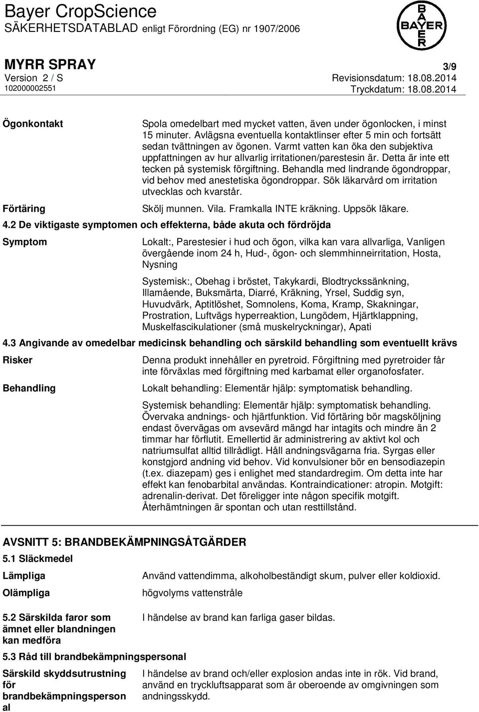 Detta är inte ett tecken på systemisk förgiftning. Behandla med lindrande ögondroppar, vid behov med anestetiska ögondroppar. Sök läkarvård om irritation utvecklas och kvarstår. Skölj munnen. Vila.