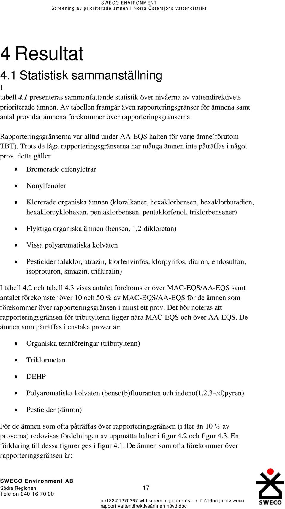 Rapporteringsgränserna var alltid under AA-EQS halten för varje ämne(förutom TBT).