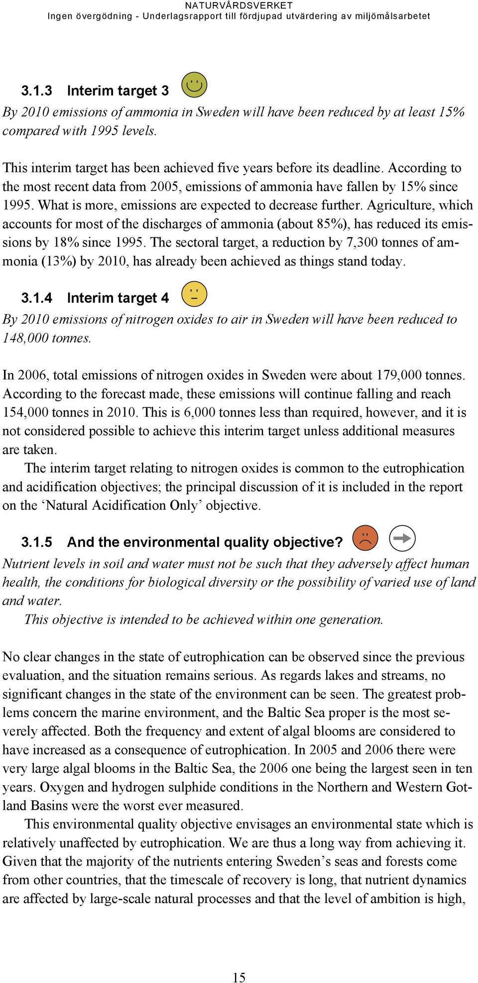 Agriculture, which accounts for most of the discharges of ammonia (about 85%), has reduced its emissions by 18% since 1995.