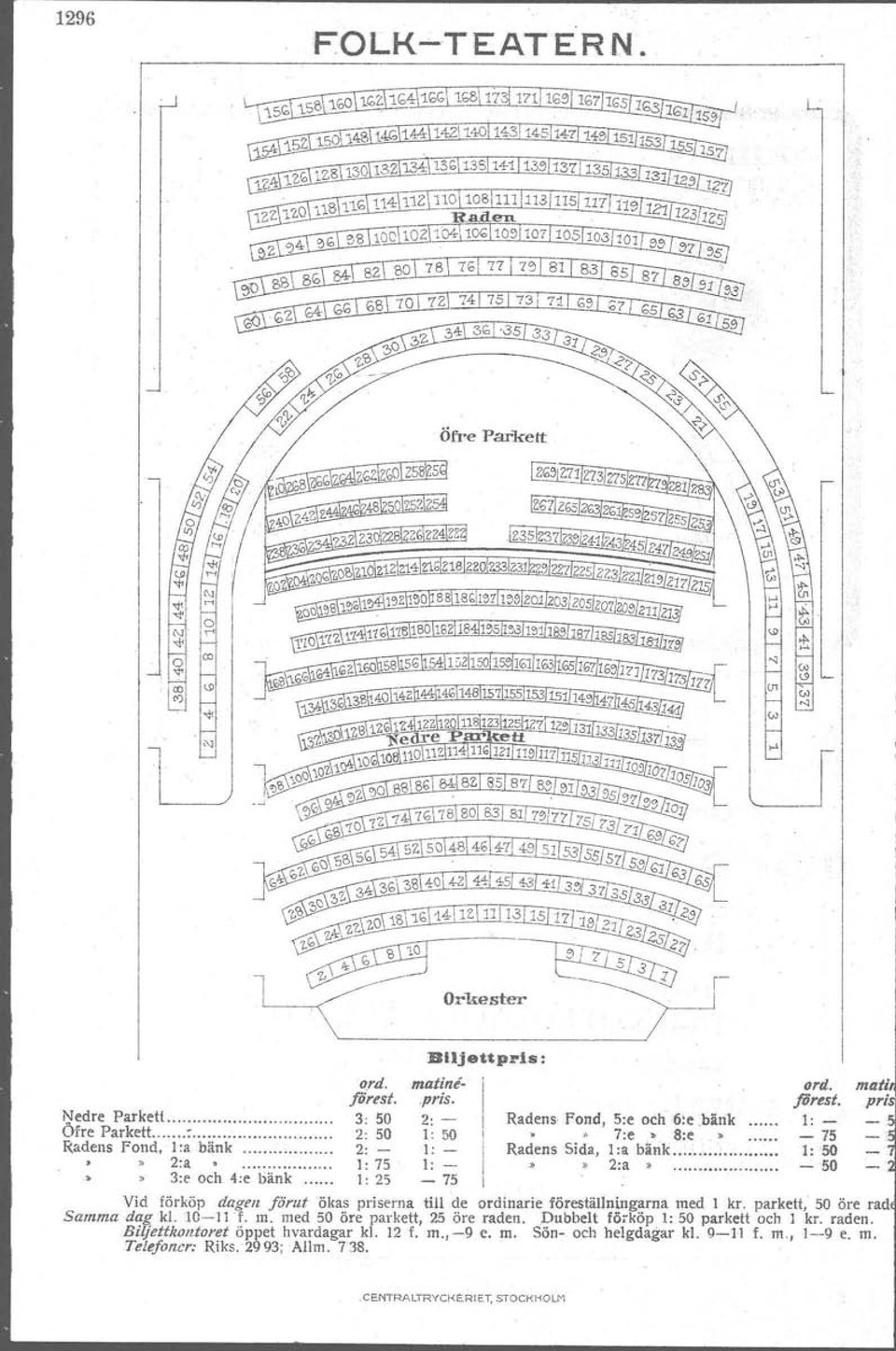 1: - - 75 1: 50-50 Vid lörköp dagen färut ökas priserna till de ordinarie föreställningarna med I kr. parkett, 50 öre rad Samma dag kl. 10-111. m. med 50 öre parkett, 25 öre raden.