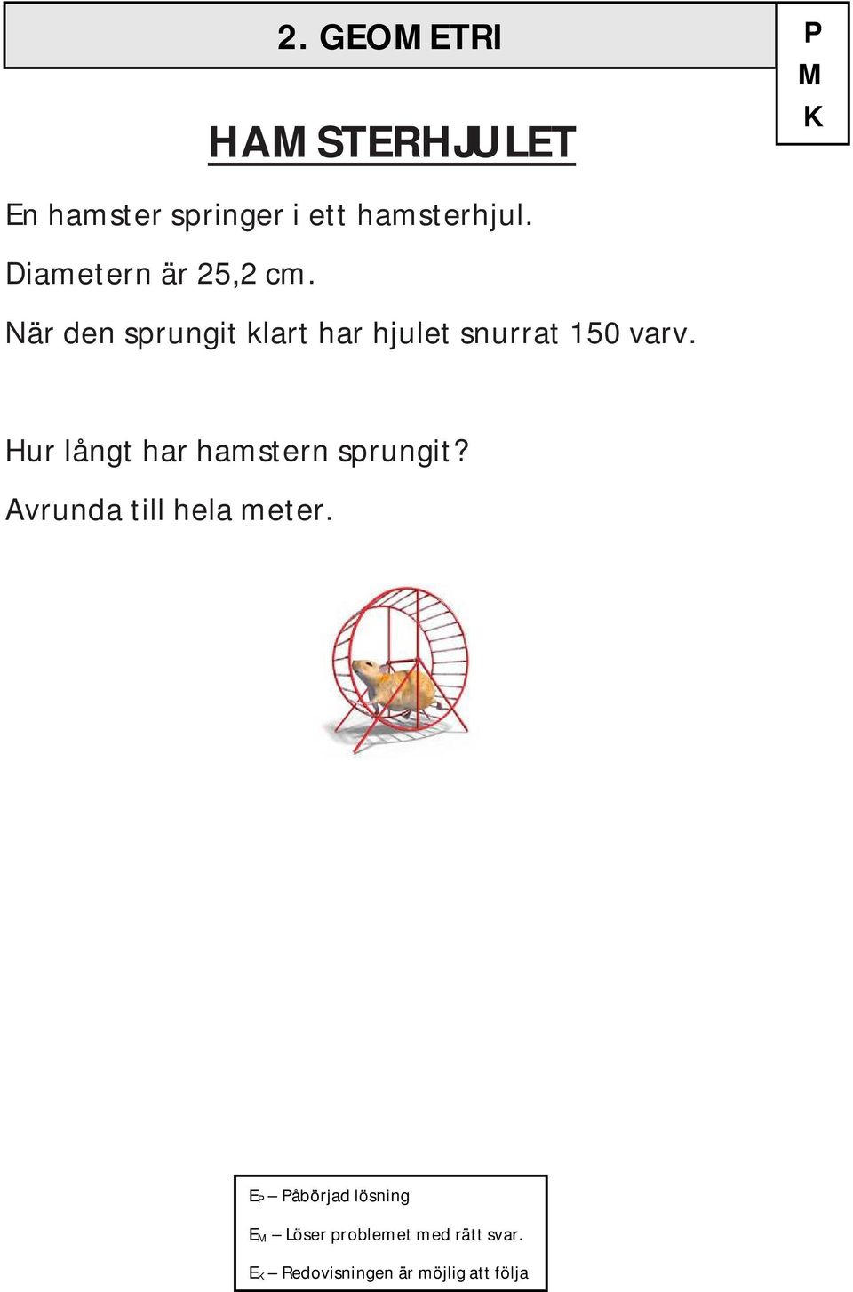 ,2 cm. 2. GEOETRI P När den sprungit klart har hjulet snurrat 150 varv.