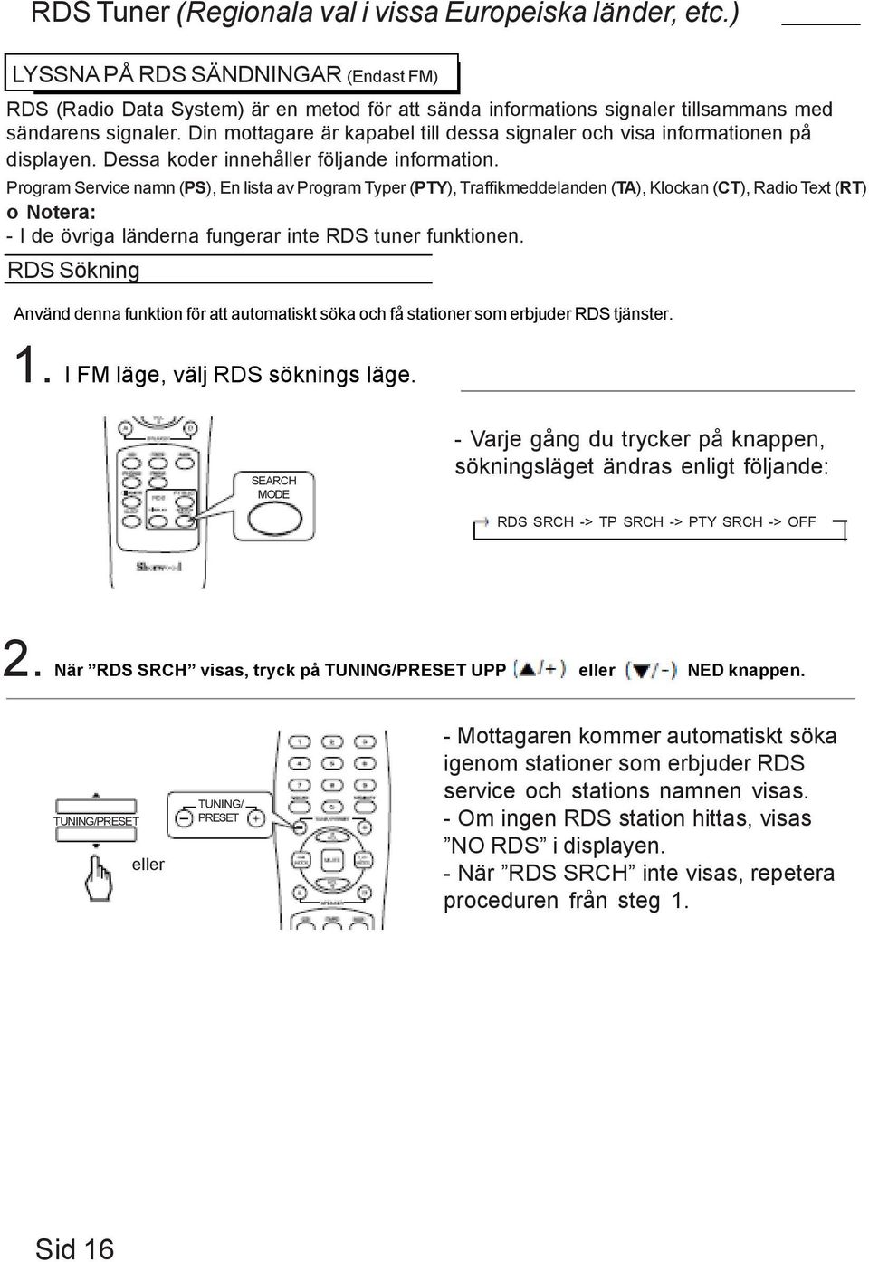 Din mottagare är kapabel till dessa signaler och visa informationen på displayen. Dessa koder innehåller följande information.