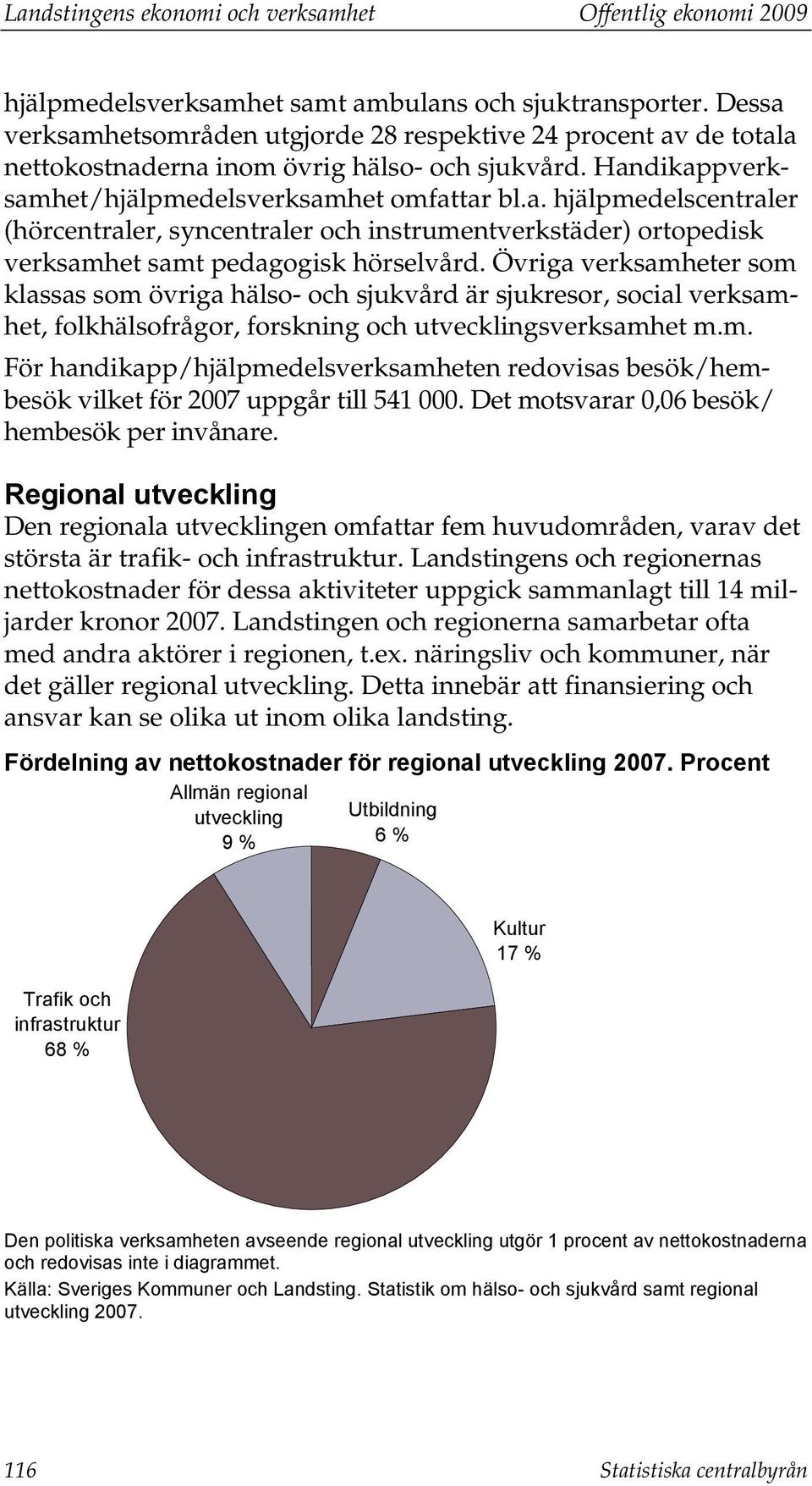 Övriga verksamheter som klassas som övriga hälso- och sjukvård är sjukresor, social verksamhet, folkhälsofrågor, forskning och utvecklingsverksamhet m.m. För handikapp/hjälpmedelsverksamheten redovisas besök/hembesök vilket för 2007 uppgår till 541 000.