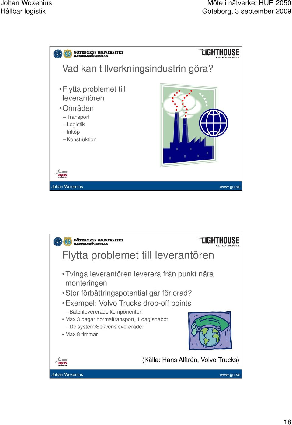 leverantören Tvinga leverantören leverera från punkt nära monteringen Stor förbättringspotential går förlorad?