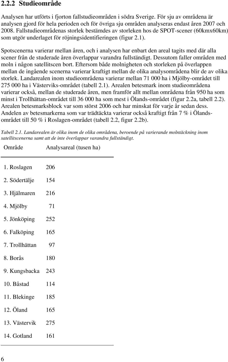 Fallstudieområdenas storlek bestämdes av storleken hos de SPOT-scener (60kmx60km) som utgör underlaget för röjningsidentifieringen (figur 2.1).