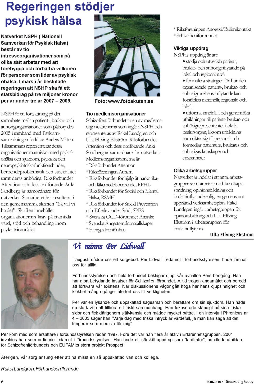 NSPH är en fortsättning på det samarbete mellan patient-, brukar- och anhörigorganisationer som påbörjades 2005 i samband med Psykiatrisamordningen, ledd av Anders Milton.