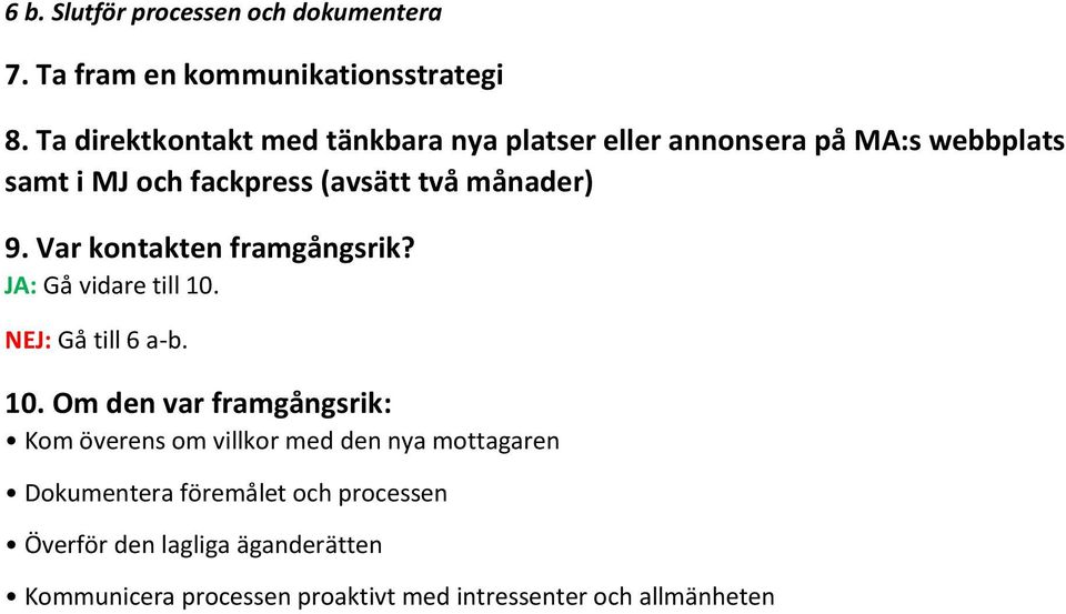 9. Var kontakten framgångsrik? JA: Gå vidare till 10.
